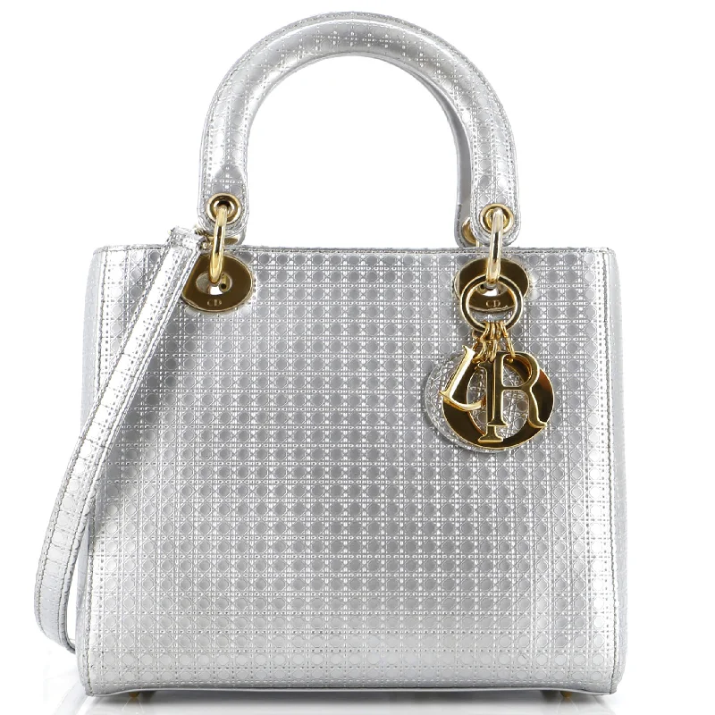 Christian Dior tote bags with a double - handle and shoulder - strap optionLady Dior Bag Micro Cannage Metallic Calfskin Medium