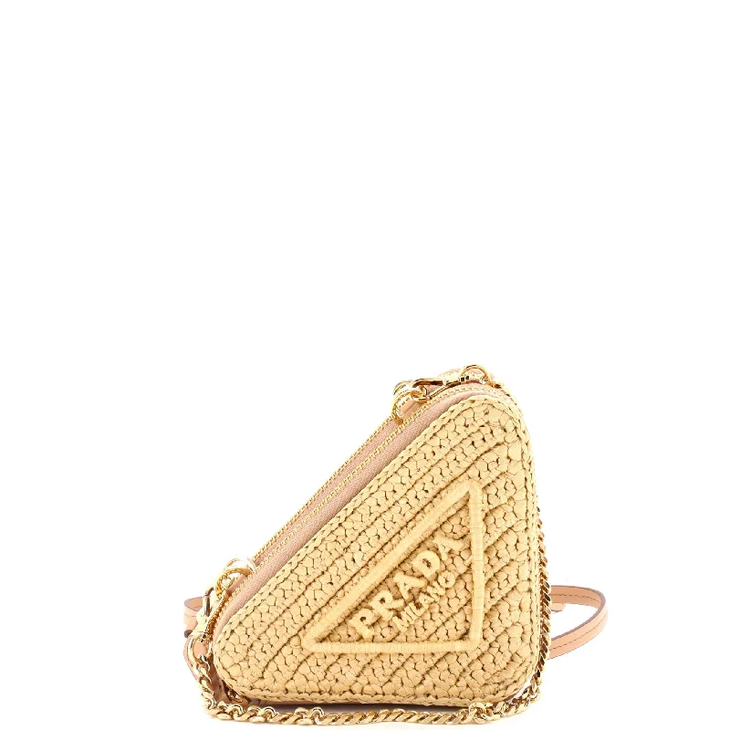 Christian Dior handbags with a snap - button closure and a decorative buckleTriangle Logo Zip Around Shoulder Bag Raffia and Leather Mini