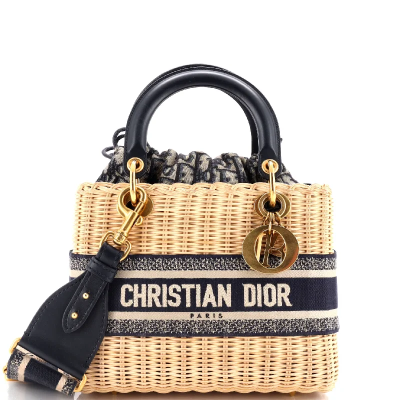 Christian Dior bags with a side - pocket for holding a water bottleLady Dior Bag Wicker and Oblique Canvas Medium