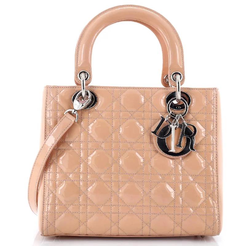 Christian Dior handbags with a snap - button closure and a decorative buckleLady Dior Bag Cannage Quilt Patent Medium