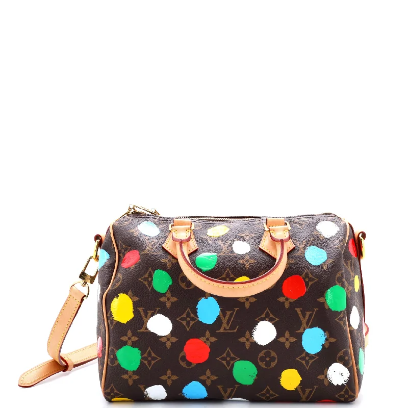 Christian Dior handbags with a snap - button closure and a decorative buckleSpeedy Bandouliere Bag Yayoi Kusama Painted Dots Monogram Canvas 25