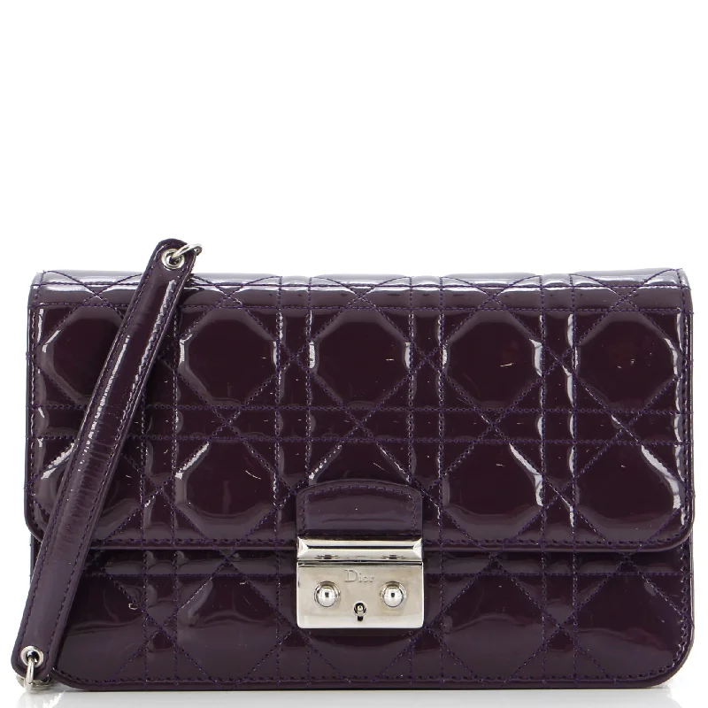 Christian Dior handbags with a detachable mirror for on - the - go touch - upsMiss Dior Promenade Pouch Cannage Quilt Patent Large