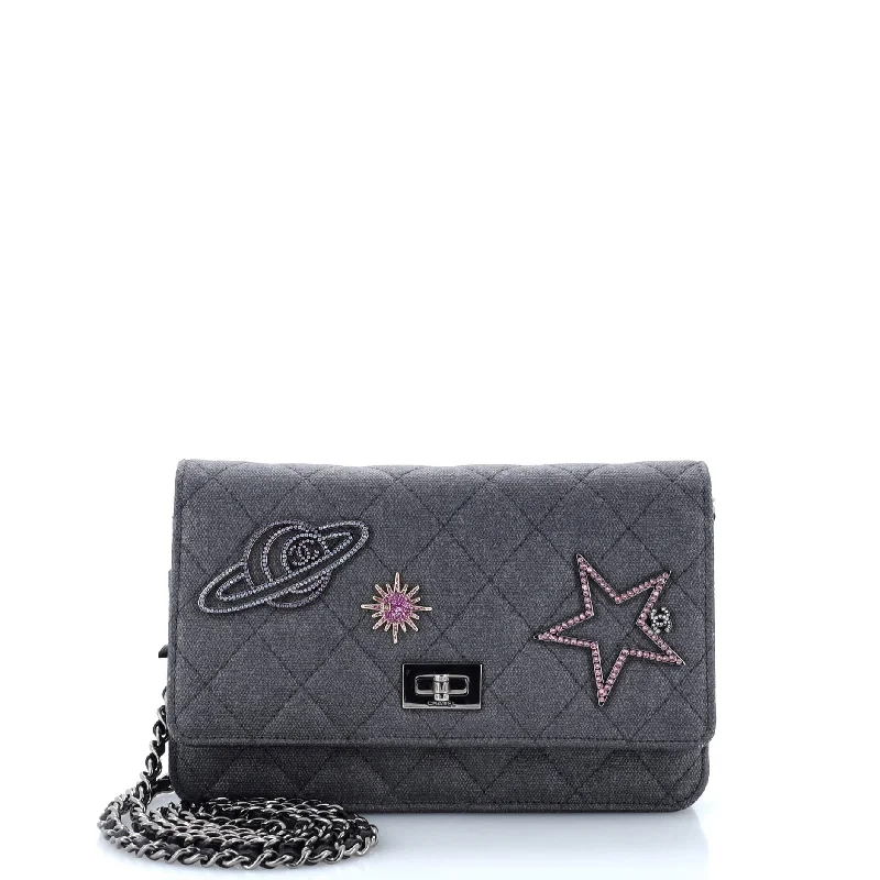 Christian Dior bags with a side - pocket for holding a water bottleSpace Charms Reissue 2.55 Wallet on Chain Quilted Canvas