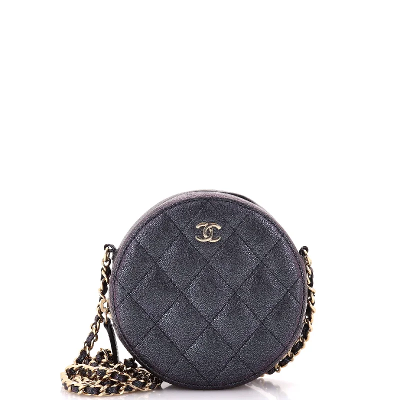 Christian Dior Saddle bags with a distressed leather finishRound Clutch with Chain Quilted Iridescent Caviar Mini