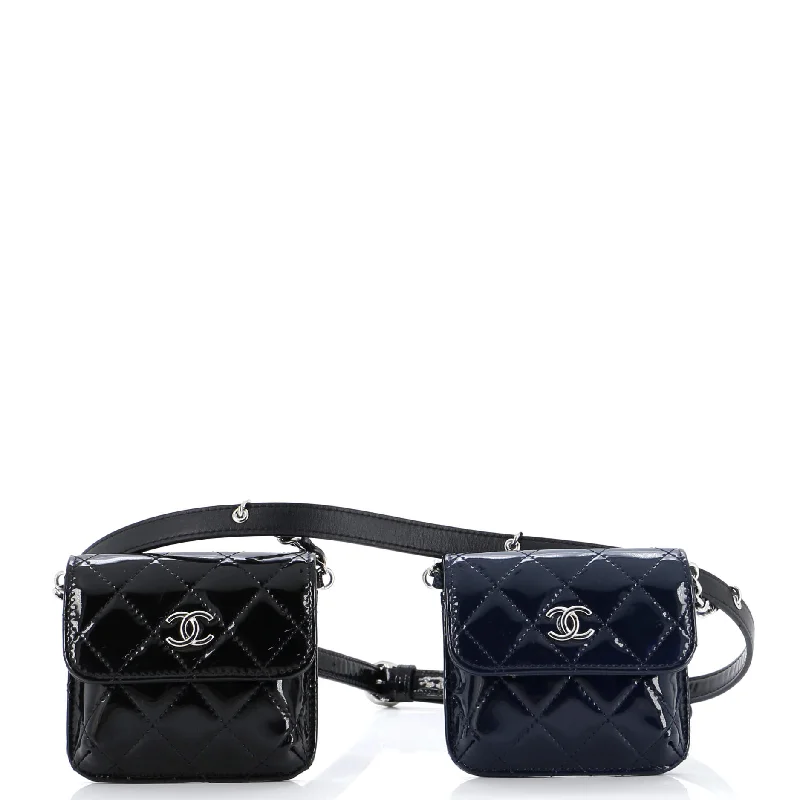 Christian Dior handbags with a detachable mirror for on - the - go touch - upsCC Double Chain Waist Bag Quilted Patent Mini