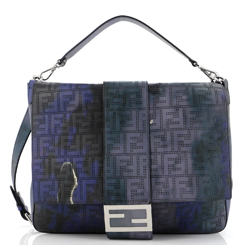 Christian Dior bags with a side - pocket for holding a water bottleBaguette Messenger Bag Perforated Zucca Printed Leather Large