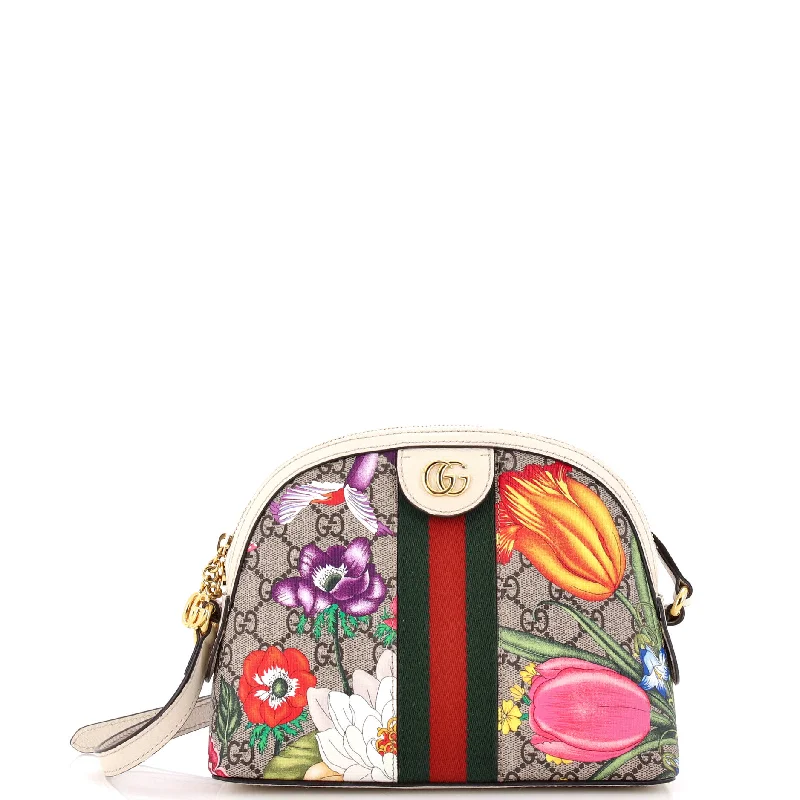 Christian Dior bags with a quilted pattern and gold - toned hardwareOphidia Dome Shoulder Bag Flora GG Coated Canvas Small