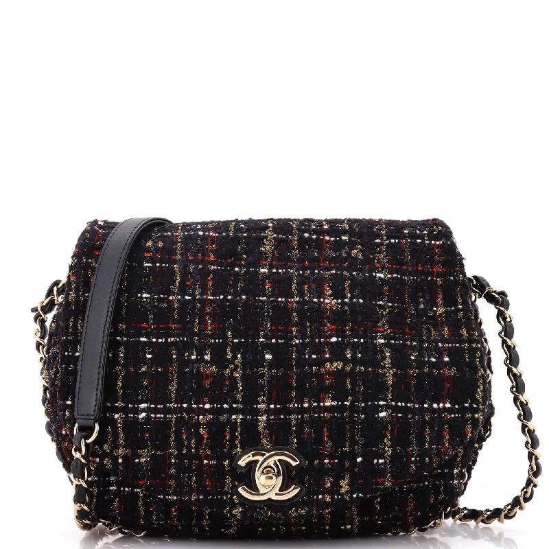 Contemporary Christian Dior handbags with a unique shapeChain Around Saddle Flap Bag Tweed Small