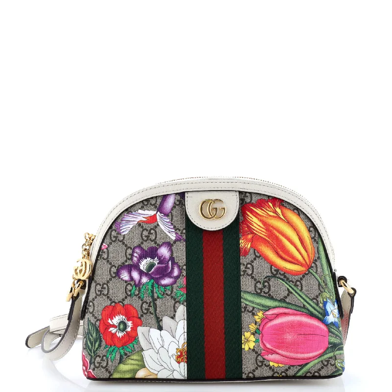 Trendsetting Christian Dior crossbody bags with a colorful strapOphidia Dome Shoulder Bag Flora GG Coated Canvas Small