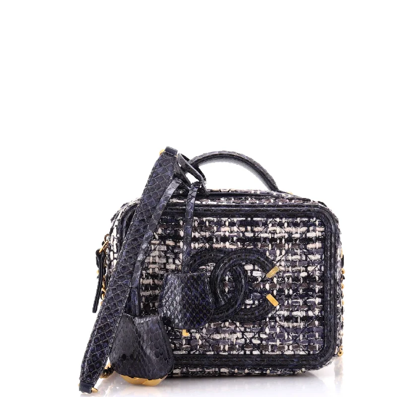 Christian Dior bags with a side - pocket for holding a water bottleFiligree Vanity Case Quilted Tweed with Snakeskin Small