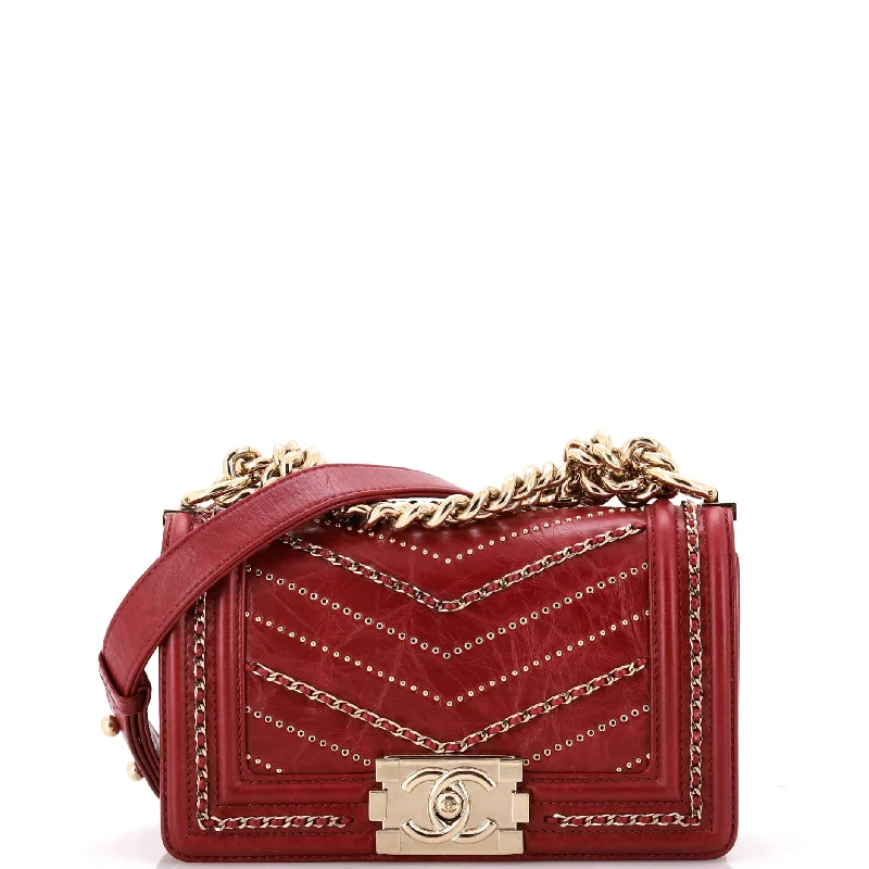 Christian Dior crossbody bags with a front - flap pocket for easy accessBoy Flap Bag Chevron Embellished Crumpled Calfskin Small