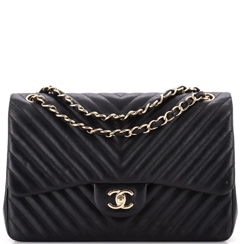 Christian Dior handbags with a detachable mirror for on - the - go touch - upsClassic Double Flap Bag Chevron Lambskin Jumbo