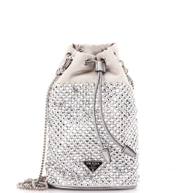 Contemporary Christian Dior handbags with a unique shapeDrawstring Bucket Bag Satin and Crystals