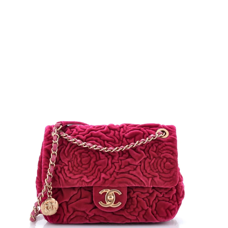 Christian Dior handbags with a snap - button closure and a decorative buckleSquare Classic Single Flap Bag Camellia Velvet Mini