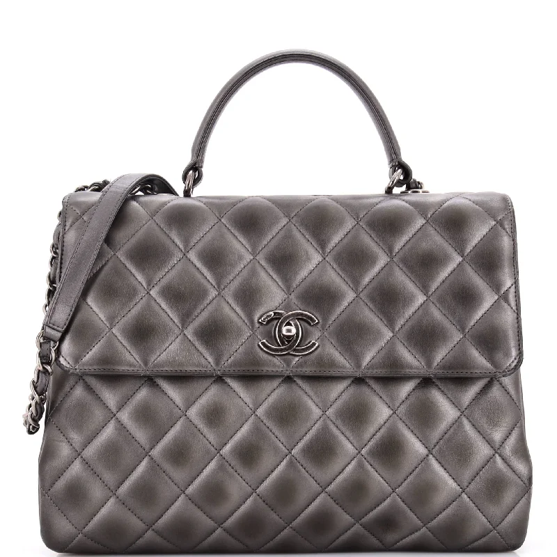 Christian Dior handbags with a back - pocket for quick storageTrendy CC Top Handle Bag Quilted Lambskin Large