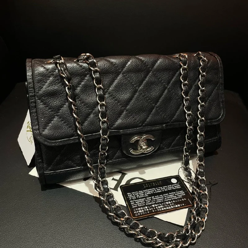 Chanel Handbag with Adjustable Strap for ComfortChanel Classic Black Silver Chain Flap Bag 25.5cm