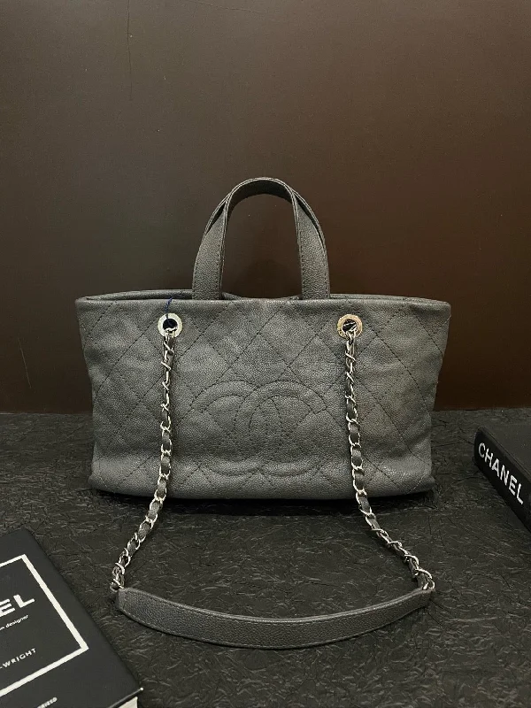 Chanel Handbag with Adjustable Strap for ComfortChanel Caviar Leather Gray Tote Handbag Shoulder Bag