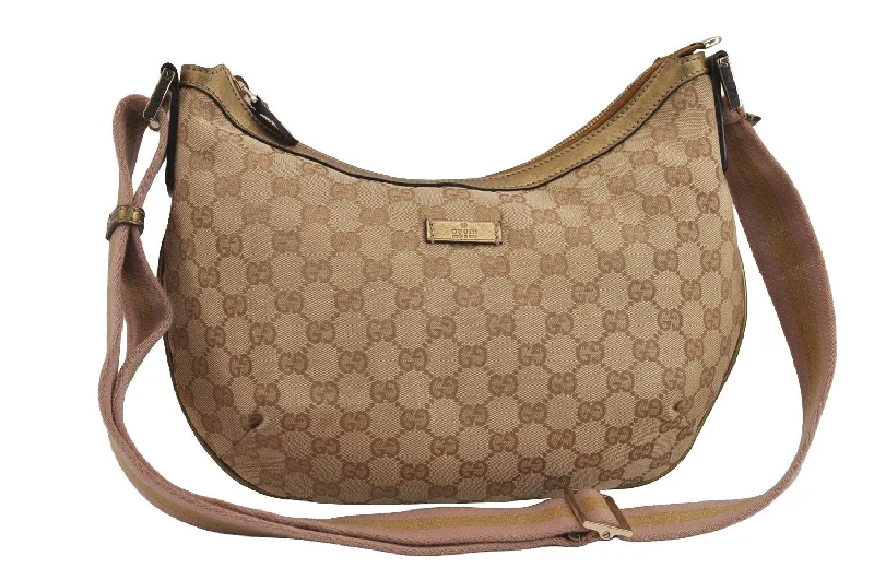 Women Gucci bags with a chain - link trim and a leather bodyAuth GUCCI Sherry Line Shoulder Cross Bag GG Canvas Leather 181092 Beige 4212J