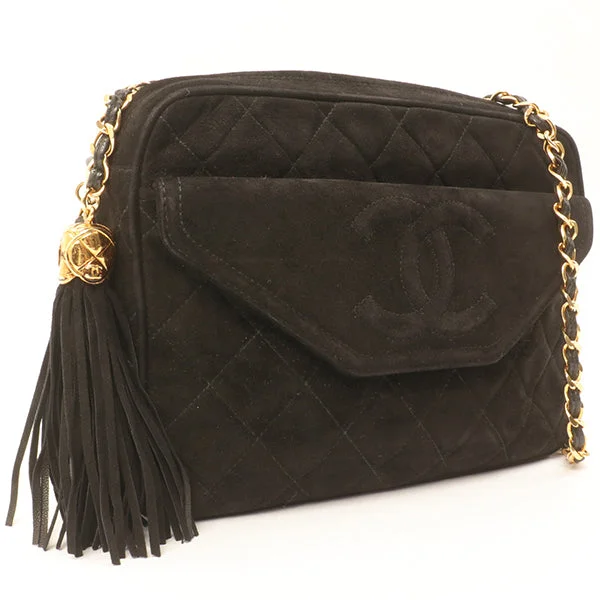 Chanel New Arrival Handbag with Gold HardwareChanel Around 1990 Made Suede Cc Mark Stitch Fringe Chain Bag Black