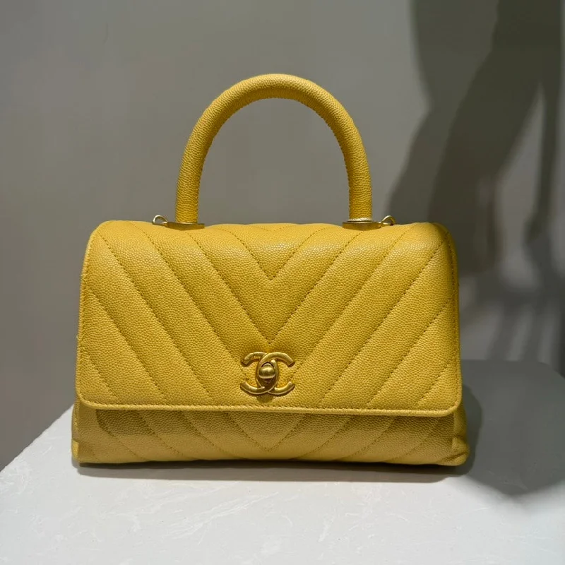 Chanel All - Match Handbag for Versatile StylingChanel Coco Handle Yellow Caviar Leather Small Bag