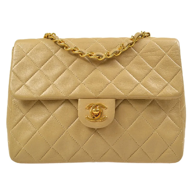 Chanel Limited Edition Handbag for CollectorsCHANEL 1989-1991 Single Chain Shoulder Bag Beige Lambskin