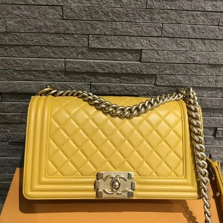 Chanel New Arrival Handbag with Gold HardwareChanel Leboy Medium Yellow Quilted Leather Chain Shoulder Bag