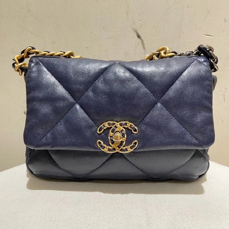 Chanel Vintage Inspired Handbag for Retro LoversChanel 19 Navy Leather Quilted Flap Bag Small