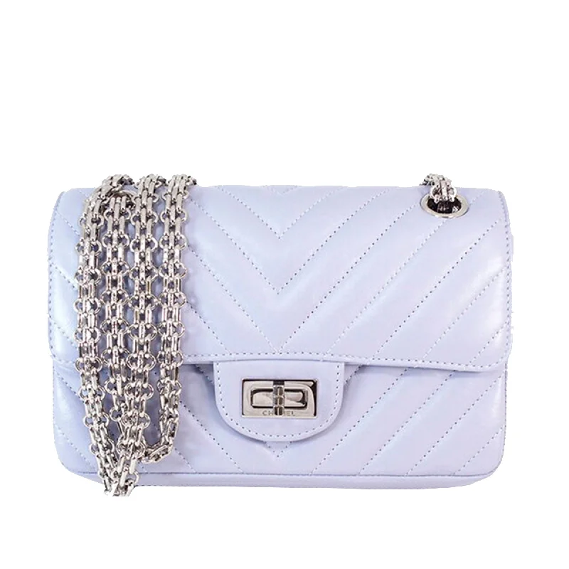 Chanel Handbag with Adjustable Strap for ComfortChanel 2.55 Reissue Flap Mini Purple Calfskin Silver