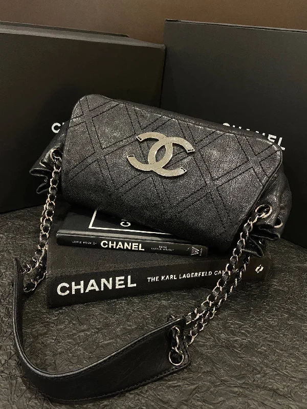 Chanel Designer Handbag with Unique DesignChanel Black Large Silver CC Logo Airport Flap Shoulder Bag