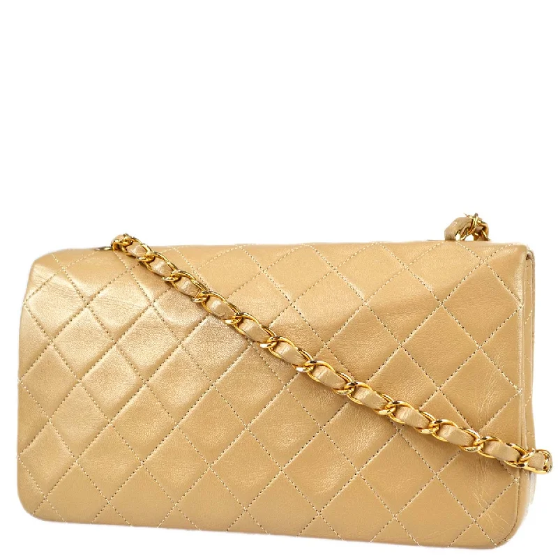 Chanel Classic Flap Bag for Evening PartyChanel 1989-1991 Beige Lambskin Small Full Flap Bag