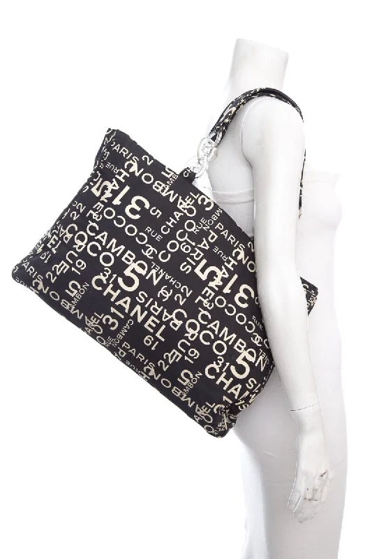 Chanel New Arrival Handbag with Gold HardwareChanel Black & White Rue Cambon Canvas Beach Tote