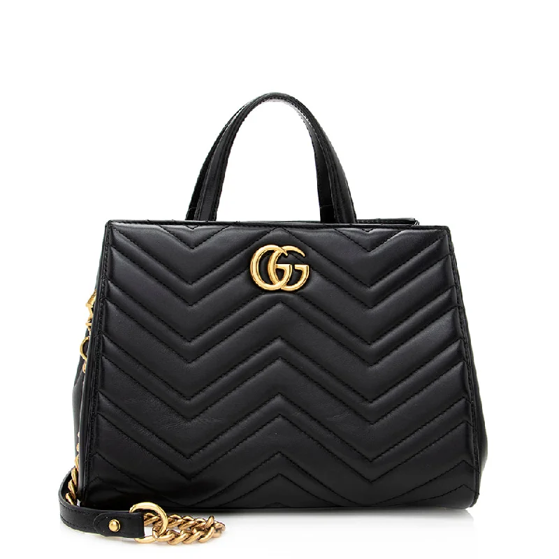 Ladies Gucci shoulder bags with a single - handle designGucci Matelasse Leather GG Marmont Top Handle Small Satchel