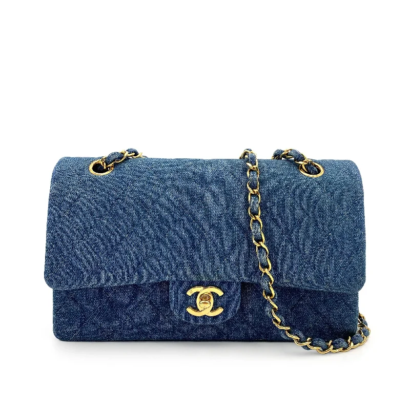 Chanel Quilted Leather Shoulder Bag for FashionistasCHANEL VINTAGE CLASSIC FLAP MEDIUM CHAIN SHOULDER BAG BLUE DENIM 90245055