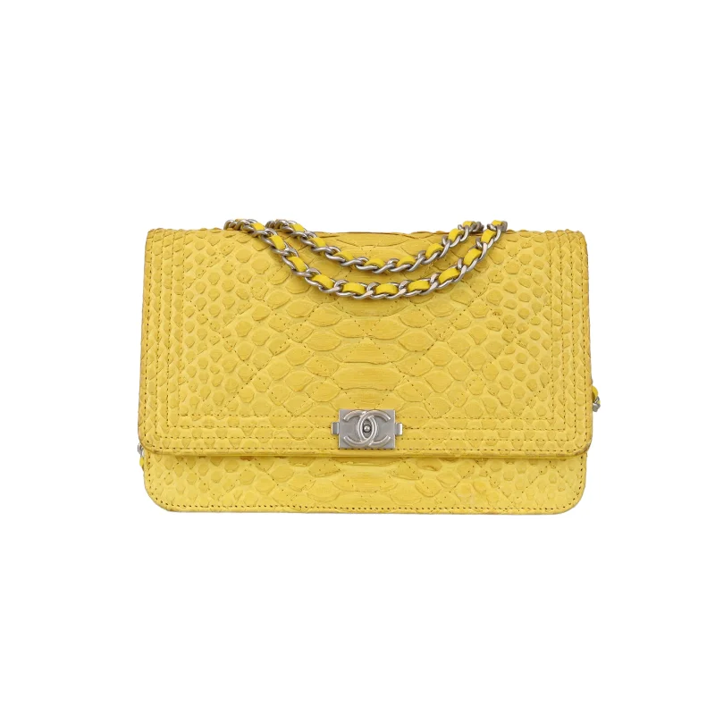 Chanel Luxury Handbag for High - End EventsPython Leather Boy Wallet on Chain WOC Yellow SHW