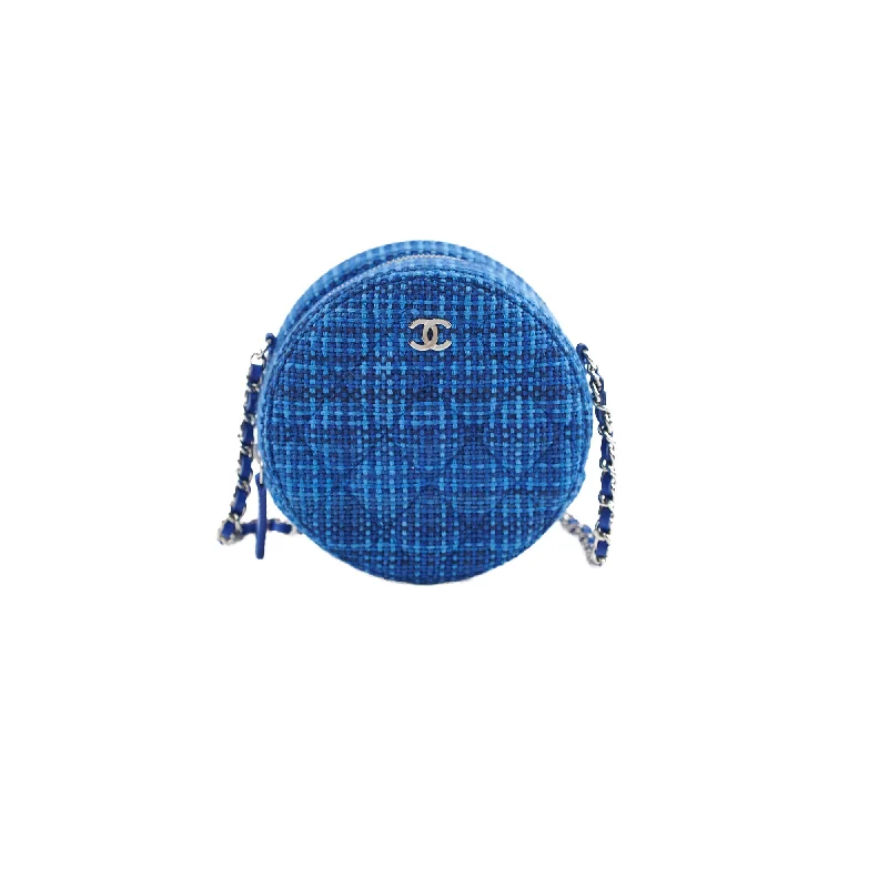 Chanel Luxury Handbag for High - End EventsChanel CC Tweed Mini Round Clutch with Chain Blue 2019