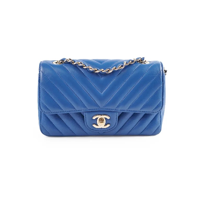 Chanel Quilted Leather Shoulder Bag for FashionistasChanel Mini Rectangular Classic Chevron Lambskin Blue 27 series