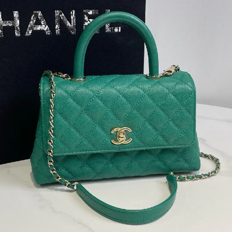 Chanel Black Handbag for Business MeetingsChanel Coco Handle Small Green Caviar Leather Microchip Handbag