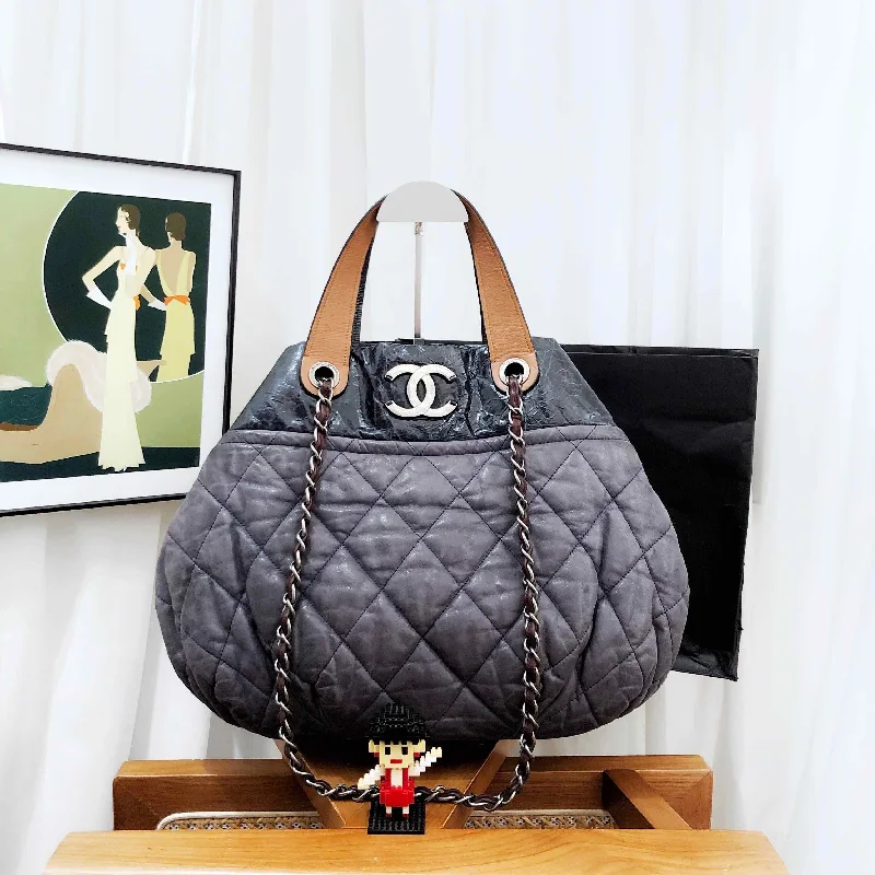 Chanel Vintage Inspired Handbag for Retro LoversChanel Quilted Two-Way Bag Black Gray Medium Leather Handles 2010 2011