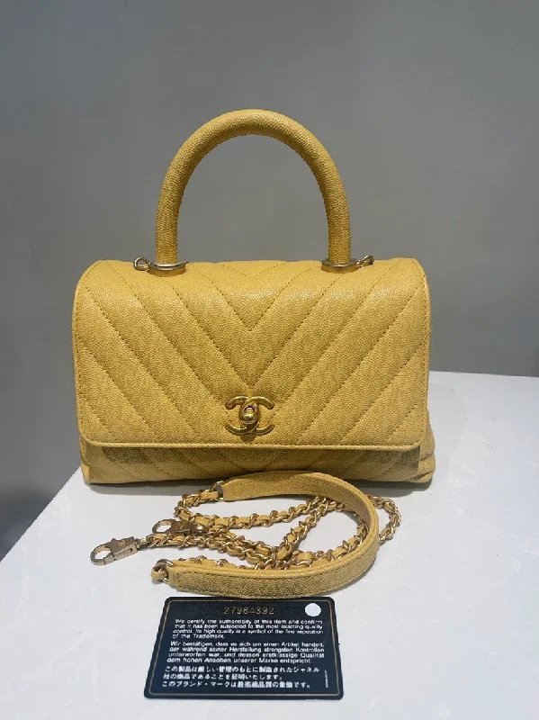 Chanel Medium Tote Bag for Office LadiesChanel Coco Handle Chevron Yellow Small Handbag