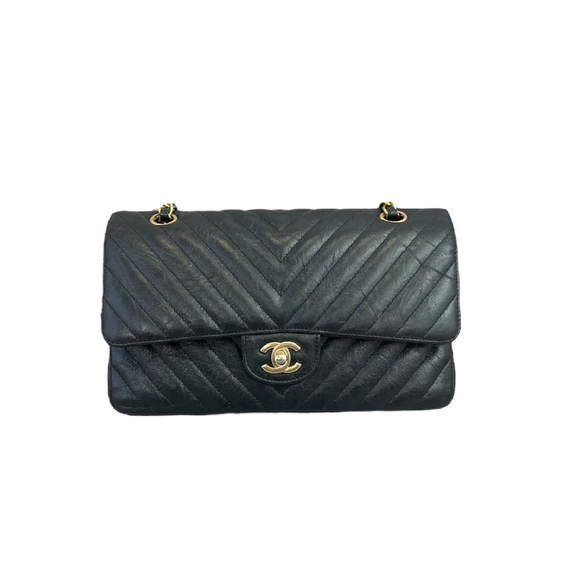 Chanel Handbag with Adjustable Strap for ComfortClassic Flap Medium Chevron Metallic Calfskin Black GHW