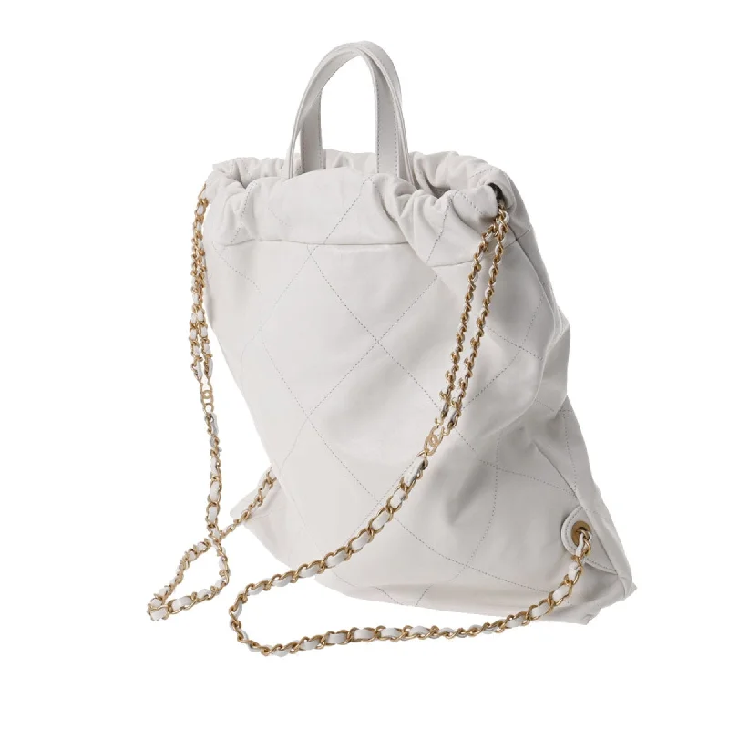 Chanel Luxury Handbag for High - End EventsCHANEL 22 Large Backpack White Women's Calf Rucksack/Daypack