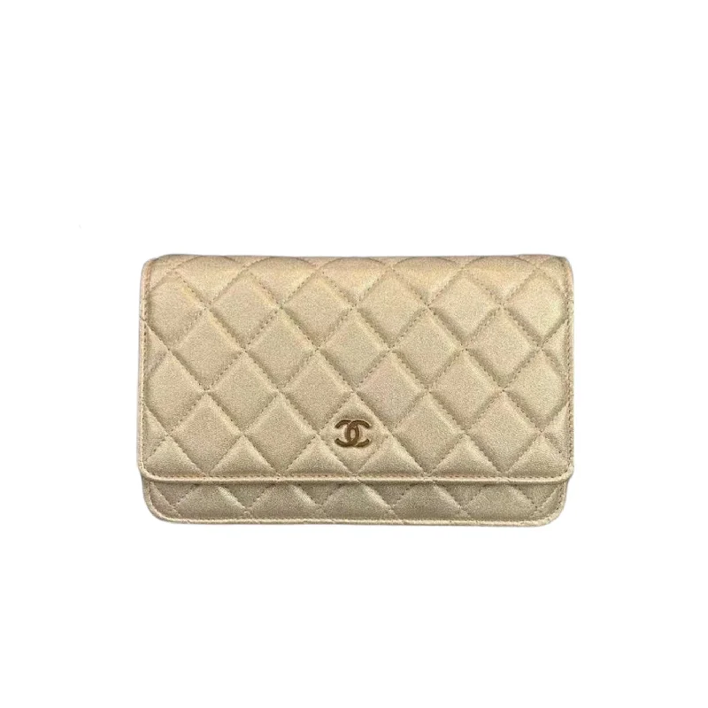 Chanel Luxury Handbag for High - End EventsGold Calfskin Quilted Flap WOC GHW