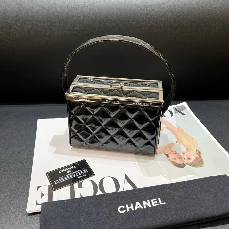 Chanel Medium Tote Bag for Office LadiesChanel Black Patent Leather Quilted Handheld Box Bag