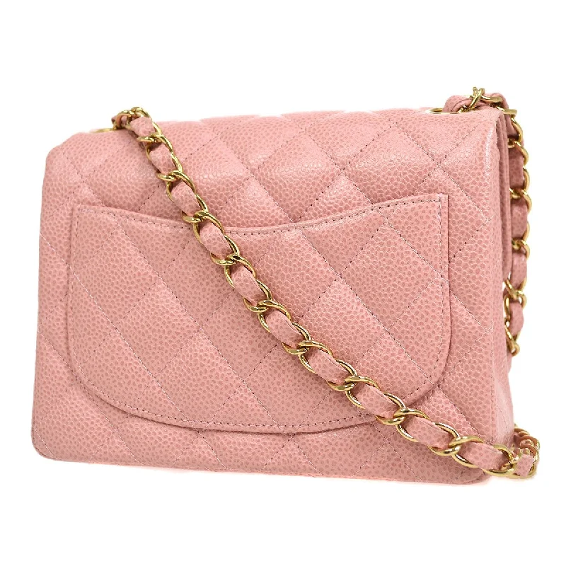 Chanel Small Crossbody Bag for TravelCHANEL 2003-2004 Classic Square Flap 17 Pink Caviar 82773