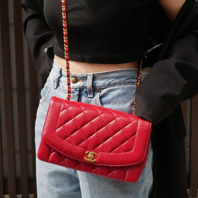 Chanel Black Handbag for Business MeetingsChanel 1994-1996 Red Caviar Medium Diana Flap Bag