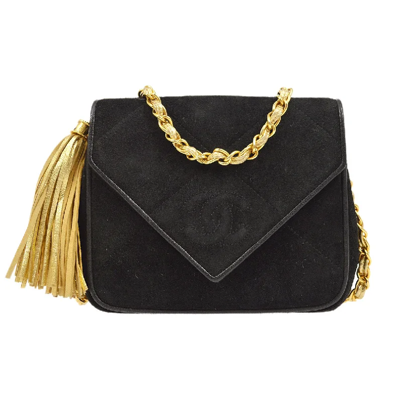 Chanel Small Crossbody Bag for TravelCHANEL 1989-1991 Diamond Shoulder Bag Mini Black Suede