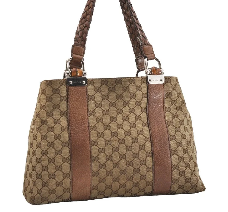 Ladies Gucci Dionysus bags with a chain - link shoulder strapAuthentic GUCCI Bamboo Shoulder Hand Bag GG Canvas Leather 232947 Brown 4711J