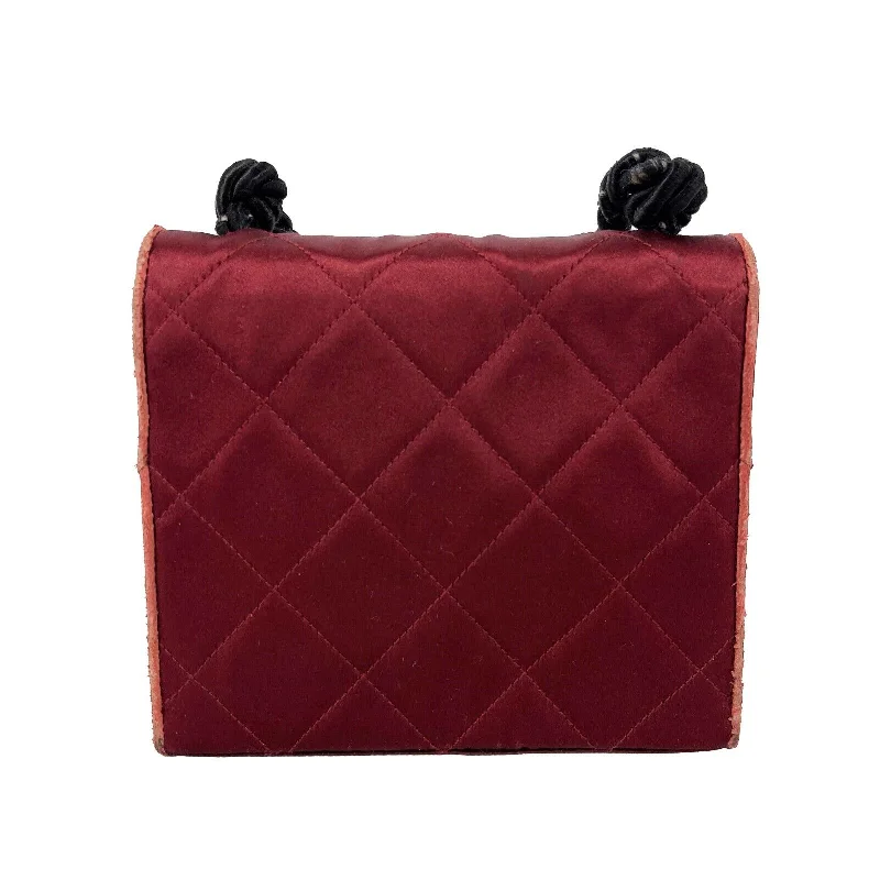 Chanel Designer Handbag with Unique DesignCHANEL - Vintage Mini Satin Quilted Rope Shoulder Crossbody - Burgundy / Black