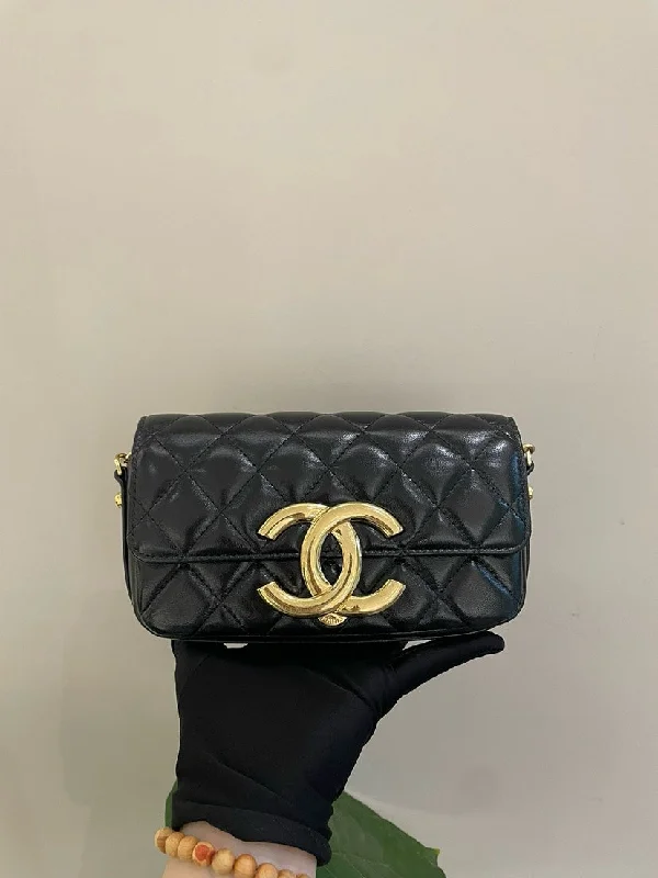 Chanel Small Crossbody Bag for TravelChanel Black Lambskin Quilted Crossbody Bag With Dustbag