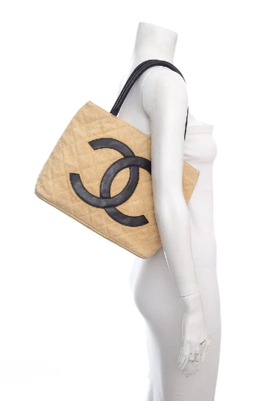 Chanel Handbag with Adjustable Strap for ComfortChanel Vintage 1991 Beige Cloth Cambon Tote